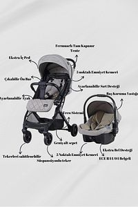 Aria Bej Hafif Tek Elle Katlanır Kabin Boy Travel Sistem Bebek Arabası + Yağmurluk + Çanta ürün fotoğrafı