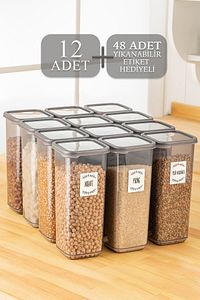 12'li Pino Etiketli Mega Boy Baharatlık Seti - Kapaklı Kare Baharat Takımı Saklama Kabı 12x1700 ml ürün fotoğrafı