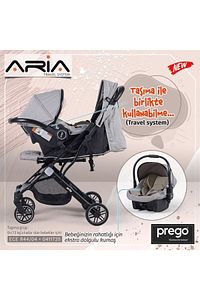 Aria Bej Hafif Tek Elle Katlanır Kabin Boy Travel Sistem Bebek Arabası + Yağmurluk + Çanta ürün fotoğrafı
