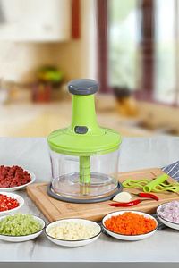 Büyük YEŞİL Paslanmaz Çelik Bıçaklı Üstten Basmalı El Rondosu Blender Soğan Sebze Doğrayıcı ürün fotoğrafı