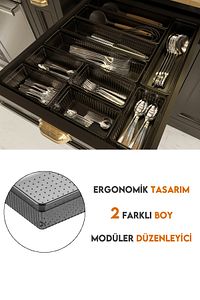10'lu Modüler Set Kaşıklık Çekmece Içi Düzenleyici Çatal Kaşık Bıçak Düzenleme Organizeri Antrasit ürün fotoğrafı
