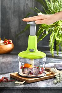 Büyük YEŞİL Paslanmaz Çelik Bıçaklı Üstten Basmalı El Rondosu Blender Soğan Sebze Doğrayıcı ürün fotoğrafı