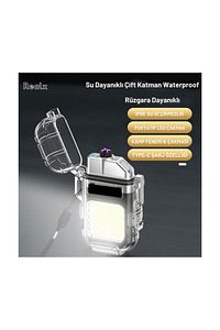Şarjlı Elektronik Ledli Işıklı Rüzgar Ve Su Geçirmeyen Plazma Çakmak , Kamp Feneri & Çakmağı ürün fotoğrafı