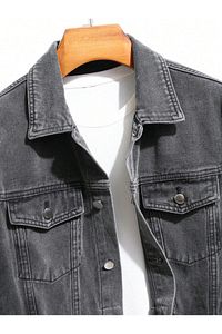 Unisex Slim Fit Denim Kot Ceket Füme ürün fotoğrafı
