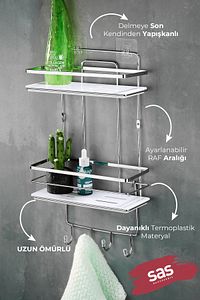 Yapışkanlı Ömür Boyu Paslanmaz Kristal Ayarlanabilir Raf Banyo Düzenleyici Şampuanlık Lş-02 Kbkk ürün fotoğrafı