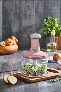 Büyük Paslanmaz Çelik Bıçaklı Karışık Renk Üstten Basmalı El Rondosu Blender Soğan Sebze Doğrayıcı ürün fotoğrafı