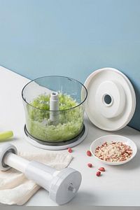 Büyük YEŞİL Paslanmaz Çelik Bıçaklı Üstten Basmalı El Rondosu Blender Soğan Sebze Doğrayıcı ürün fotoğrafı