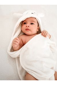 %100 Pamuk Krem Kuzu Desen Nakışlı Bebek Havlu Kundak 75x75cm ürün fotoğrafı