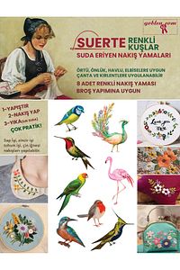 Suerte Yapışkanlı Suda Eriyen Nakış Yamaları, Renkli Kuşlar, 8ad. Nakış Etiketi, Suda Eriyen Tela ürün fotoğrafı