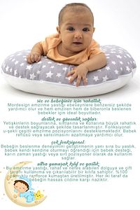 Çift Taraflı Emzirme Yastığı /bebek Destek Minderi, Hamile Yastığı, Pamuklu Kumaş, Stars, Antrasit ürün fotoğrafı
