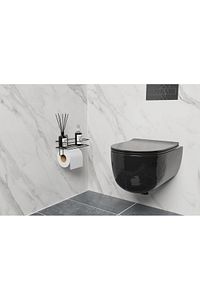 Yapışkanlı Raflı Siyah Tuvalet Kağıtlığı Tutacağı Askısı Metal Tuvalet Kağıtlık Wc Kağıt Tutacağı ürün fotoğrafı