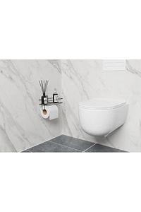 Yapışkanlı Raflı Siyah Tuvalet Kağıtlığı Tutacağı Askısı Metal Tuvalet Kağıtlık Wc Kağıt Tutacağı ürün fotoğrafı