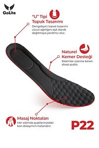 Konforlu Rahat Ayakkabı Tabanlığı, Yumuşak Masaj Etkili Ortopedik Tabanlık Insole - P22 Siyah ürün fotoğrafı