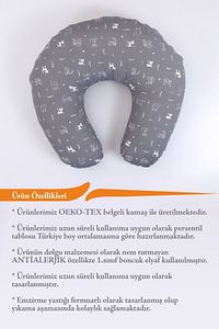 Çift Taraflı Emzirme Yastığı Bebek Destek Minderi Pamuk Kumaş - Gri Kedi ürün fotoğrafı