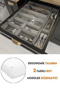 10'lu Modüler Set Kaşıklık Çekmece Içi Düzenleyici Çatal Kaşık Bıçak Düzenleme Organizeri Şeffaf ürün fotoğrafı