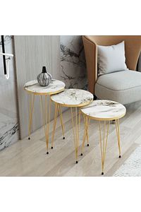 Beyaz Üçlü Zigon Sehpa,beyaz Zigon Sehpa,gold Metal Ayaklı Zigon Sehpa,zigon Sehpa Seti ürün fotoğrafı