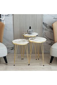 Beyaz Üçlü Zigon Sehpa,beyaz Zigon Sehpa,gold Metal Ayaklı Zigon Sehpa,zigon Sehpa Seti ürün fotoğrafı