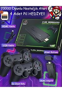 20000 Oyunlu Vintage Gaming Atari 2.4g Uyumlu Kablosuz Pilli Çift Kol Konsol Atari Retro Gamepad ürün fotoğrafı