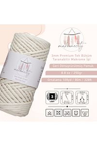 Taranan Makrome Ipi 3mm Taranabilir Pamuk Makrome Ipi Makrame Ipi Ekru ürün fotoğrafı