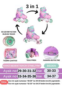 Dört Tekeri Işıklı Çocuk Paten Kask Dizlik Dirseklik Setli ,taşıma Çantalı ürün fotoğrafı