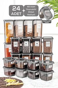 24'lü Set Kapaklı Kare Erzak Saklama Kabı Antrasit 8x(0,50 LT-1,10 LT -1,70 LT) Etiket Hediyeli ürün fotoğrafı