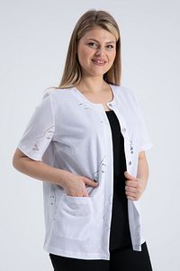 Büyük Beden Pervazlı Kısa Beyaz Ceket ürün fotoğrafı