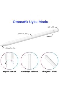 Ipad 10.2 Inç 2021 (9.nesil) Uyumlu Avuç Içi Algılamayan Eğimle Çizim Kalınlığı Değişen Stylus Kalem ürün fotoğrafı