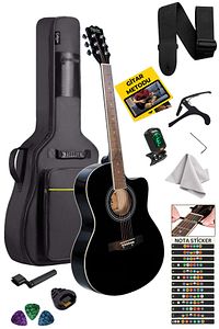 Xc-200bk Kesik Kasa Siyah Akustik Gitar 4/4 Yetişkin Boy (STAND ÇANTA TUNER CAPO ASKI PENA) ürün fotoğrafı