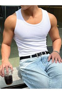 Erkek Beyaz Slimfit Kaşkorse Tank Top Atlet ürün fotoğrafı