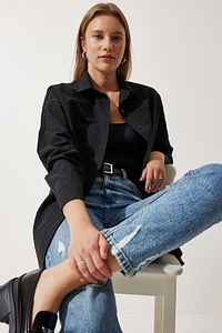 Kadın Siyah Oversize Uzun Basic Gömlek DD00842 ürün fotoğrafı