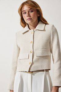 Kadın Kemik Crop Tüvit Blazer Ceket TO00039 ürün fotoğrafı