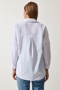Kadın Beyaz Oversize Uzun Basic Gömlek DD00842 ürün fotoğrafı