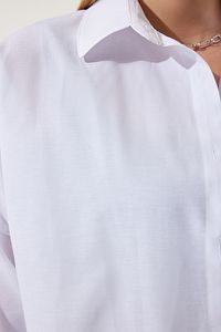 Kadın Beyaz Oversize Uzun Basic Gömlek DD00842 ürün fotoğrafı