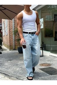 Erkek Beyaz Slimfit Kaşkorse Tank Top Atlet ürün fotoğrafı