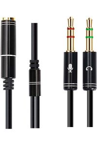 Aux To 2x Aux Kablo 3.5mm Jack Çevirici Mikrofon ve Kulaklk Çoklayıcı Dönüştürücü Aux Stereo Adaptör ürün fotoğrafı