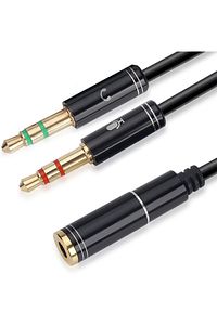 Aux To 2x Aux Kablo 3.5mm Jack Çevirici Mikrofon ve Kulaklk Çoklayıcı Dönüştürücü Aux Stereo Adaptör ürün fotoğrafı