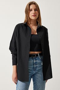 Kadın Siyah Oversize Uzun Basic Gömlek DD00842 ürün fotoğrafı