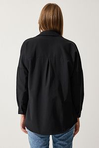 Kadın Siyah Oversize Uzun Basic Gömlek DD00842 ürün fotoğrafı