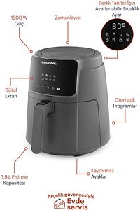 3,9 Litre, 1500 Watt Koyu Gri Airfryer ürün fotoğrafı