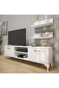 Rani A4 Duvar Raflı Tv Sehpası Kitaplıklı Tv Ünitesi Modern Ayaklı Tasarım 150 Cm Beyaz ürün fotoğrafı