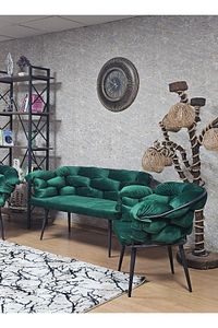 Siyah Boyalı - Yeşil Döşeme | Balon Çay Seti | Balkon Koltuk | Berjer | Balkon Çay Seti ürün fotoğrafı