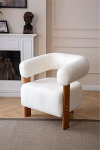 Auramod Teddy Berjer - Krem - Gürgen Ceviz, Salon, Ofis, Balkon ürün fotoğrafı