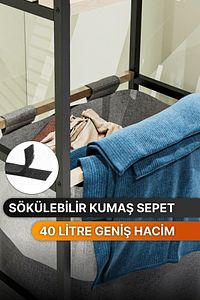 Çamaşır Sepeti Ahşap Raflı Kirli Sepeti 2 Katlı Büyük Boy Kapaklı Çok Amaçlı Banyo Düzenleyici ürün fotoğrafı