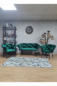 Siyah Boyalı - Yeşil Döşeme | Balon Çay Seti | Balkon Koltuk | Berjer | Balkon Çay Seti ürün fotoğrafı