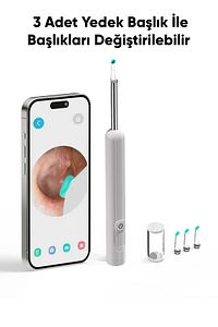 Kameralı Led Işıklı Kablosuz Kulak Temizleme Cihazı 1080p Wi-fi Ios Ve Android Uyumlu Otoskop ürün fotoğrafı