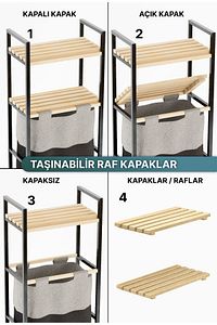 Çamaşır Sepeti Ahşap Raflı Kirli Sepeti 2 Katlı Büyük Boy Kapaklı Çok Amaçlı Banyo Düzenleyici ürün fotoğrafı