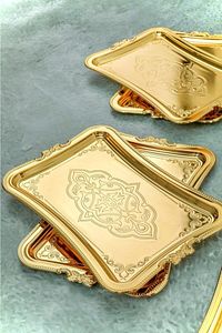 Tek Kişilik Kahve Sunumluk Paslanmaz Metal Damat Ve Söz Tepsisi Kararmaz Kaplama Gold ürün fotoğrafı