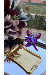 Tek Kişilik Kahve Sunumluk Paslanmaz Metal Damat Ve Söz Tepsisi Kararmaz Kaplama Gold ürün fotoğrafı