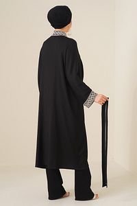 5865 Nakışlı Örme Uzun Kimono - Siyah ürün fotoğrafı