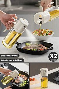 2'li Çift Fonksiyonlu Cam Yağdanlık 450ml Zeytinyağı Sıvıyağ Şişesi Airfryer Sprey Yağlık Sirkelik ürün fotoğrafı
